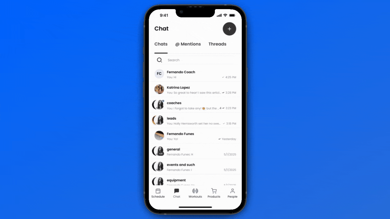 The updated Staff App Chat is a modern messaging experience for gym staff.