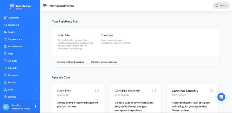 PushPress users can upgrade their plan within their account.